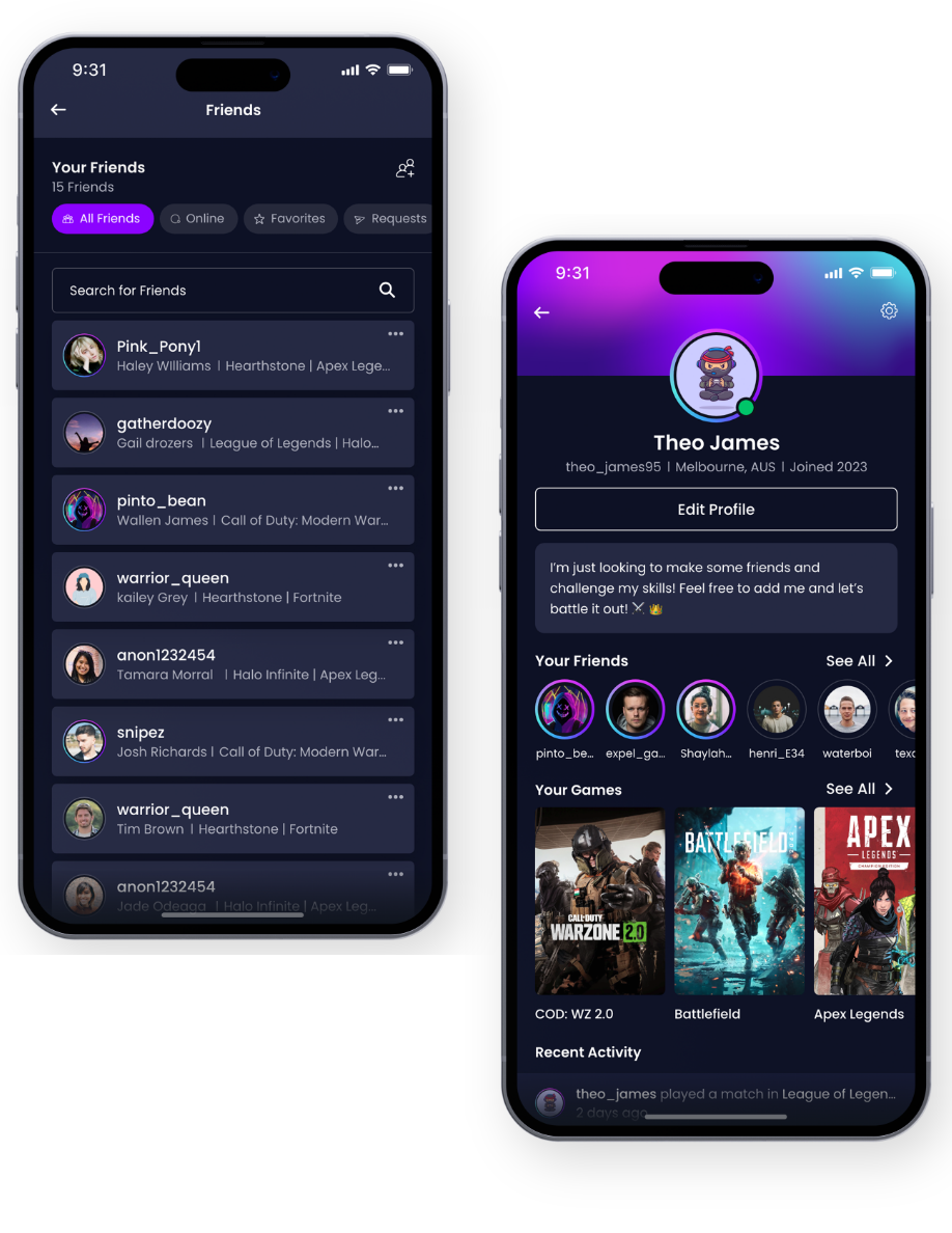 Vanr player profiles and rival connections